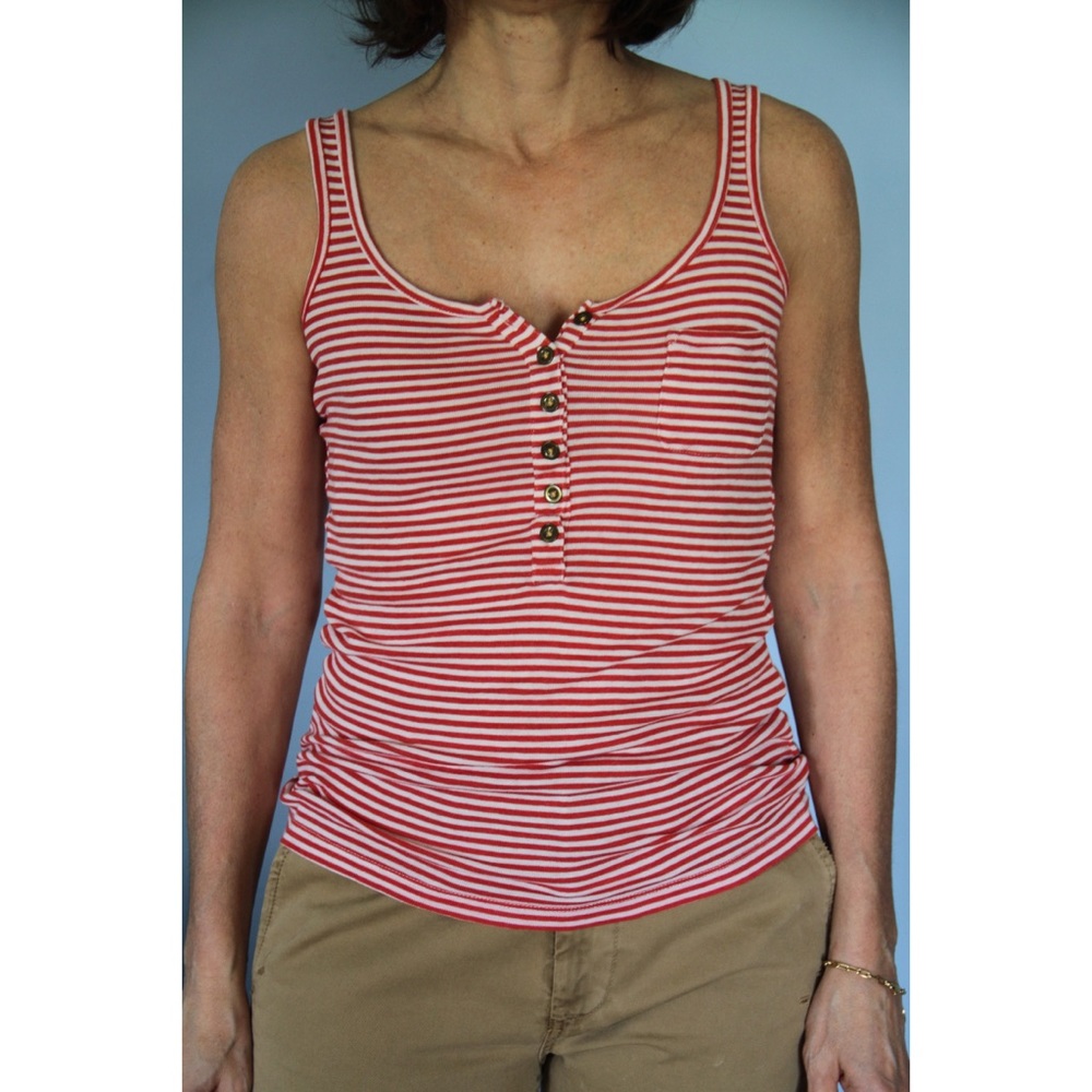 J. Crew Henley red and white striped tank